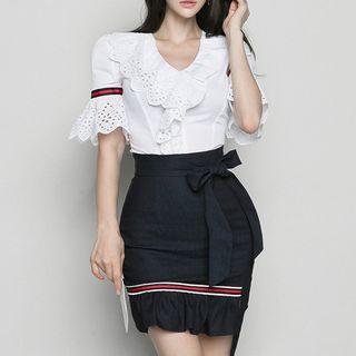Set: Eyelet-lace Top + Ruffled Skirt
