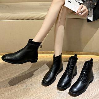 Faux Leather Square-toe Zip-up Boots