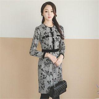 Floral Print Contrast-trim Sheath Dress