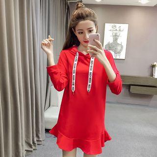 Lettering Drawstring Hoodie Dress