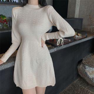 Plain A-line Knit Dress As Figure - One Size