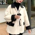 Color-block Fleece Jacket White & Black - One Size