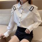 Buckle Accent Long-sleeve Loose-fit Shirt White - One Size