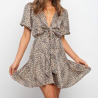 Leopard Printed Deep V-neck A-line Dress