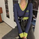 Color-block Knit Top As Figure - One Size