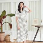 Shirred-detail Checked Midi Dress