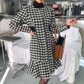 Zip-up Houndstooth Mermaid Coatdress