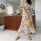 Frilled Paisley Long Wrap Dress