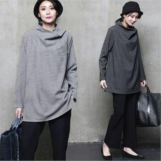 Cowl-neck Check Blouse