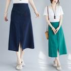 Plain High-waist Split Semi Skirt