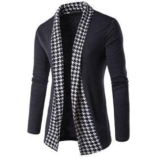 Houndstooth Panel Long Cardigan