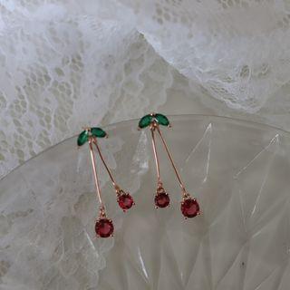 925 Sterling Silver Rhinestone Cherry Fringed Earring 1 Pair - Rose Gold - One Size