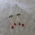 925 Sterling Silver Rhinestone Cherry Fringed Earring 1 Pair - Rose Gold - One Size