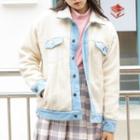 Denim Panel Buttoned Fleece Jacket