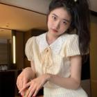 Puff-sleeve Collar Top / Mini Pencil Skirt