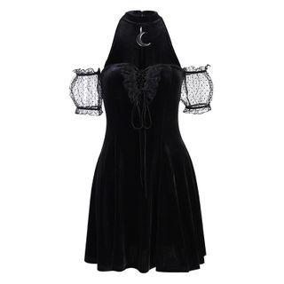 Short-sleeve Halter-neck Velvet Mini Dress