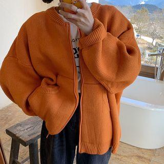 Plain Zip Cardigan Tangerine - One Size