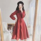 Frilled Trim Collared Long-sleeve A-line Dress
