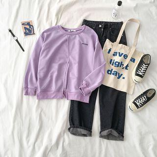 Lettering Split Hem Pullover / Wide Leg Jeans