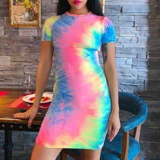 Spaghetti Strap Rainbow Mini Dress