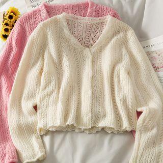Lace-trim Light Knit Cardigan