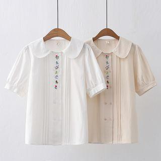 Short Sleeve Floral Embroidered Shirt