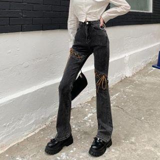 Lace Up High Waist Bootcut Jeans