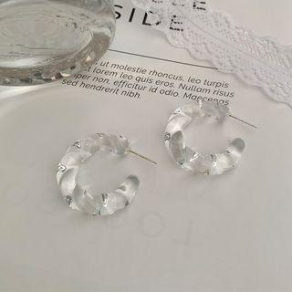 Hoop Stud Earring 1 Pair - Transparent - One Size