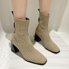 Ribbed Knit Chunky-heel Short Boots