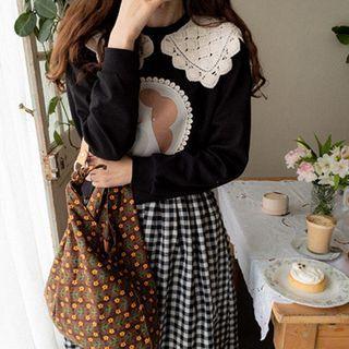 Crochet-collar Print Patch Top