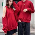 Couple Matching Embroidered Hoodie / Cold-shoulder Embroidered Hoodie