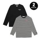Set Of 2: Stripe & Printed T-shirt Stripe - Black - One Size / Black - One Size