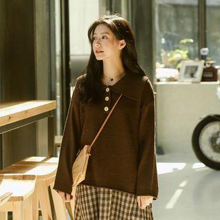 Plain Long Sleeve Sweater Coffee - One Size