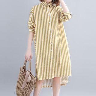Striped Dip Back Long Shirt Yellow - One Size