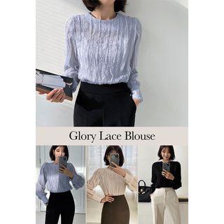 Round-neck Frilled Lace Blouse