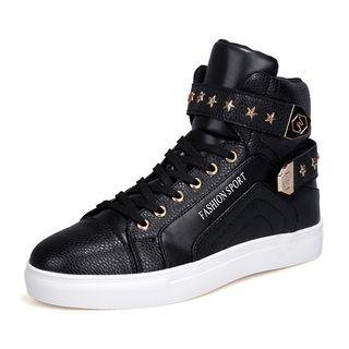 High-top Studded Fleece-lining Sneakers