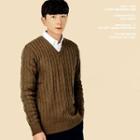 V-neck Colored Cable Knit Sweater