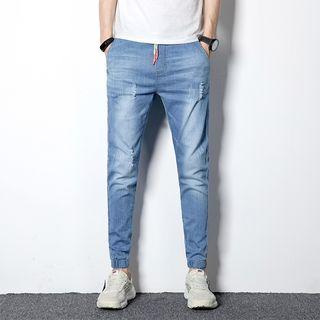 Ripped Denim Jogger Pants