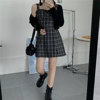 Plaid Sleeveless Dress / Light Cape