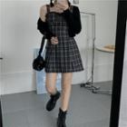 Plaid Sleeveless Dress / Light Cape