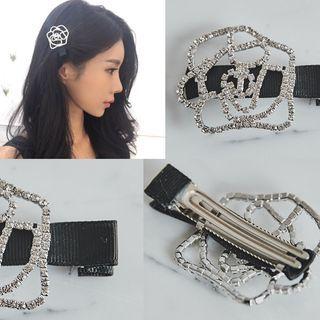 Rhinestone Flower Hair Clip Black - One Size