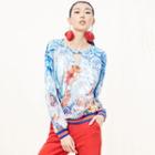 Long-sleeve Cutout Printed Top