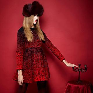 Long-sleeve Embroidered A-line Dress