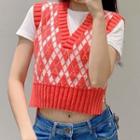 Argyle Sweater Vest Red & White - One Size
