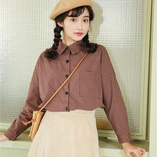 Plaid Blouse Coffee - One Size