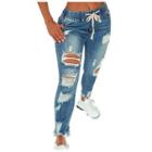 Distressed Drawstring Cropped Skinny Jeans