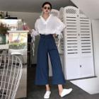 3/4-sleeve V-neck Blouse / Wide Leg Pants