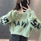 Hooded Long-sleeve Lettering Zip Cropped Sweatshirt