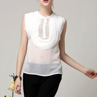 Sleeveless Fringed Sheer Top