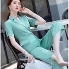 Short-sleeve Blazer / Capri Skinny Pants / Capri Wide Leg Pants / Set